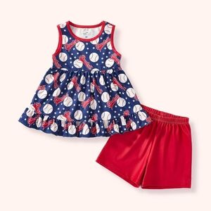 Kids Sports Print Pajama Set - Blue and Red